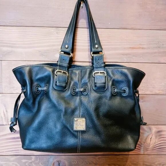 LARGE Dooney & Bourke black Pebble Grain 100% Leather Bag Tote Shoulder - Picture 15 of 15